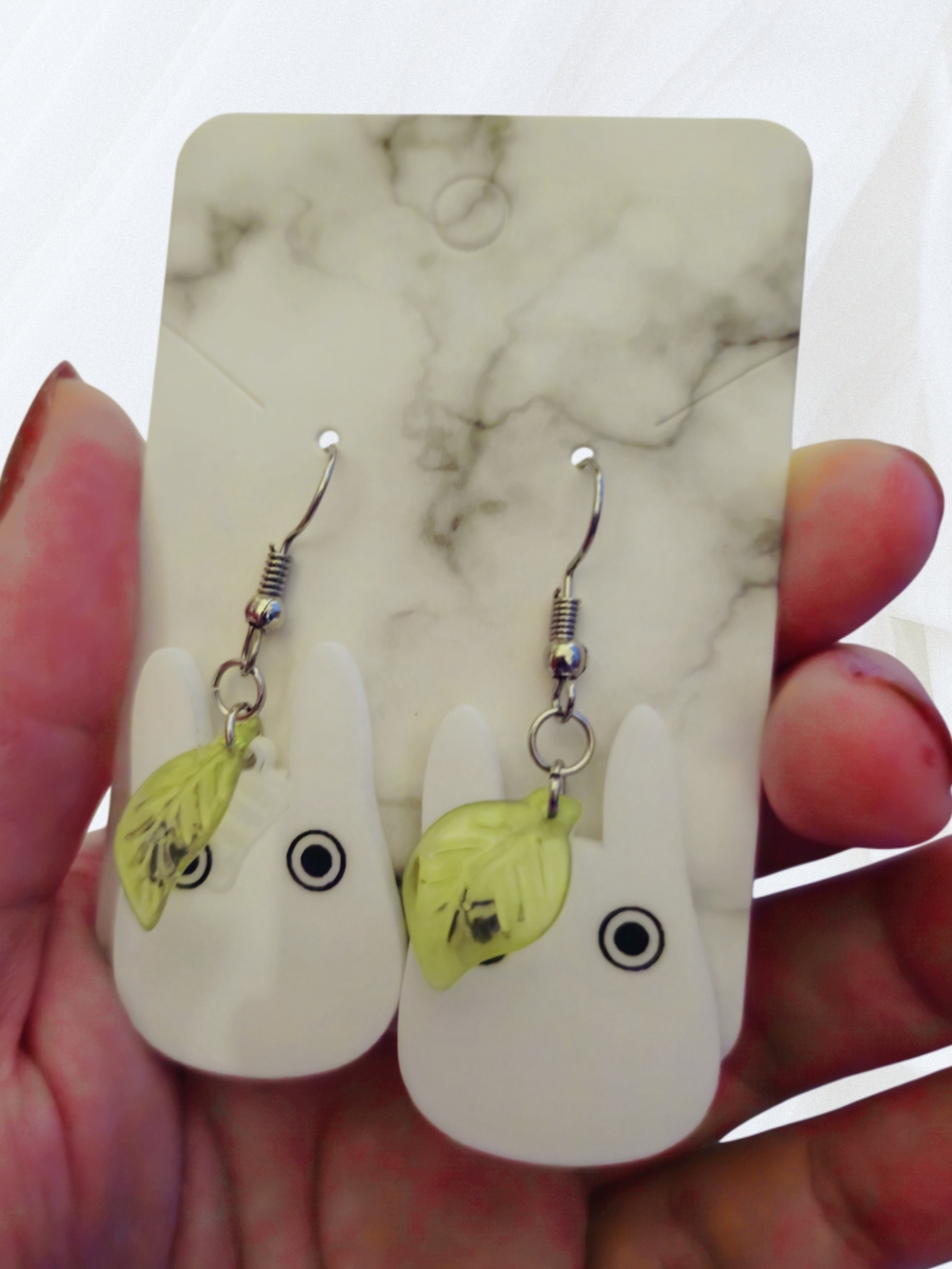 Srudio Ghibli Totoro Inspired Cute White Leaf Drop Earrings